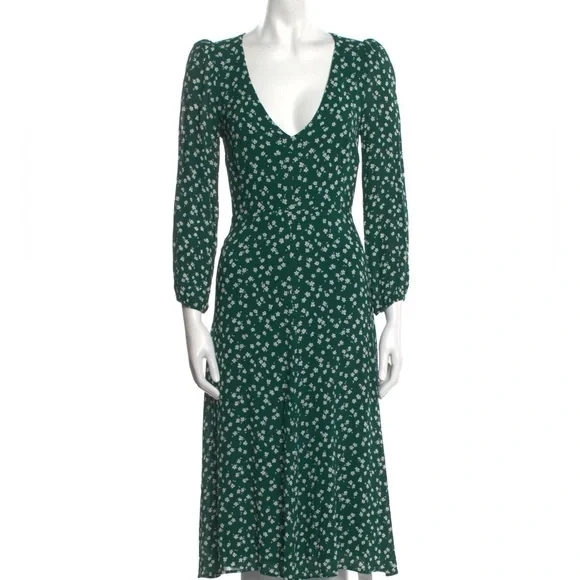 REFORMATION Susanna Wrap Dress - Dark Green Floral Long Sleeve - Picture 7 of 10